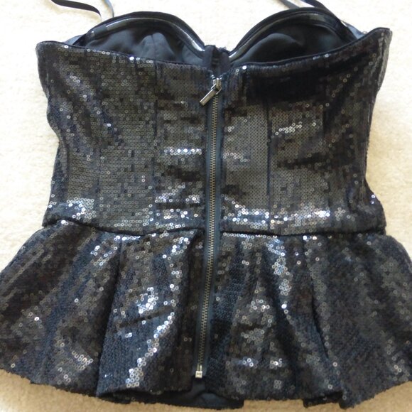 BEBE black shiny sequins peplum tube top - Picture 2 of 8